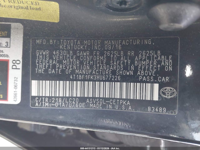 Toyota 2ar-fe 2017 4T1BF1FK3HU677226 Image 9