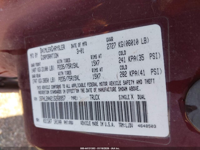 Продаж на аукціоні авто 2001 Dodge Dakota Slt/sport, vin: 1B7HL2AN21S268957, номер лоту: 44131383