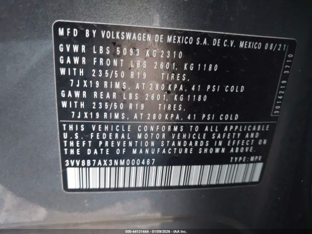 2022 VOLKSWAGEN TIGUAN 3VV8B7AX3NM000467 Photo 8