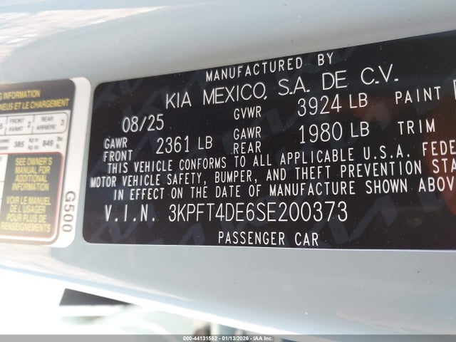 44131552 :رقم المزاد ، 3KPFT4DE6SE200373 vin ، 2025 Kia K4 Lxs مزاد بيع