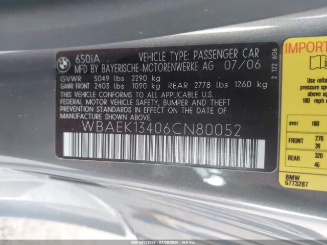 2006 BMW 650I WBAEK13406CN80052 Photo 8