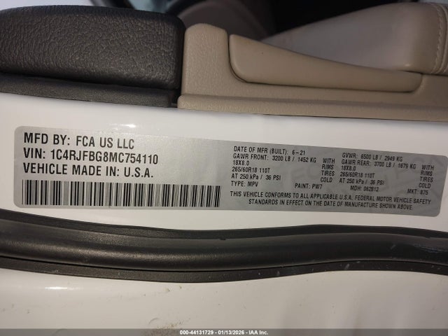 2021 JEEP GRAND CHEROKEE 1C4RJFBG8MC754110 Photo 8