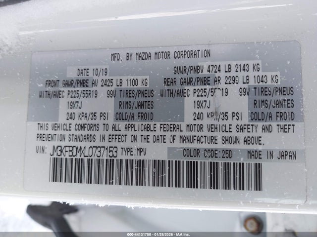 44131758 :رقم المزاد ، JM3KFBDMXL0737153 vin ، 2020 Mazda Cx-5 Grand Touring مزاد بيع