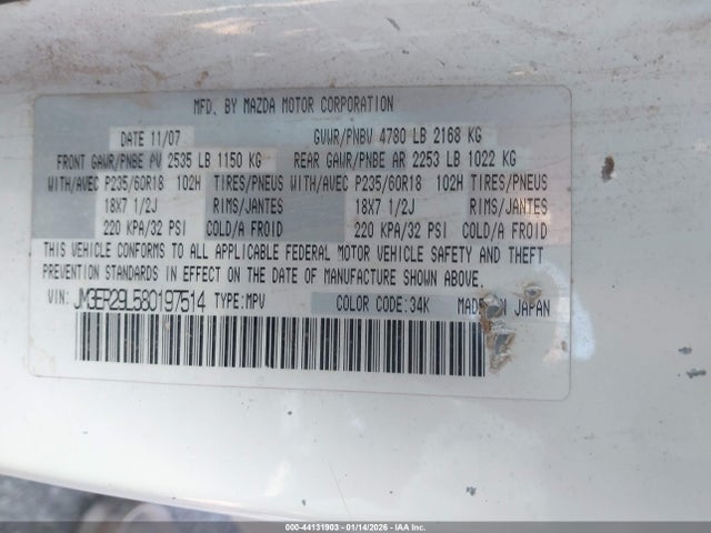 Aukcja sprzedaży 2008 Mazda Cx-7 Sport, vin: JM3ER29L580197514, numer aukcji: 44131903