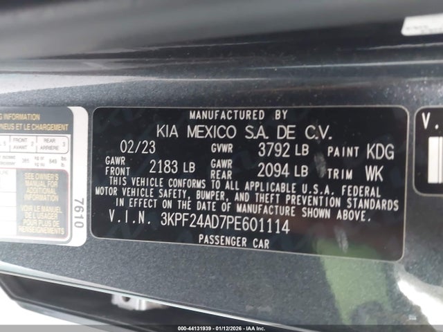 Aukcja sprzedaży 2023 Kia Forte Lxs, vin: 3KPF24AD7PE601114, numer aukcji: 44131939