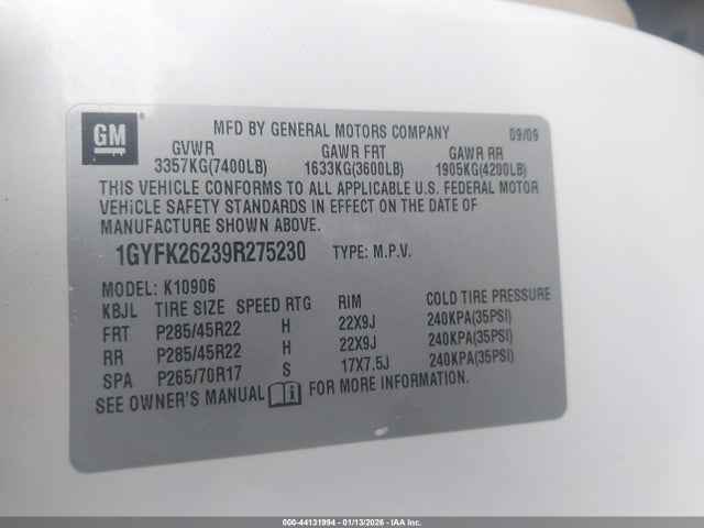 2009 CADILLAC ESCALADE ESV 1GYFK26239R275230 Photo 8