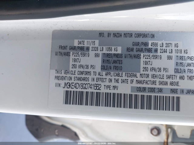 2016 Mazda Cx-5 Grand Touring მანქანა იყიდება აუქციონზე, vin: JM3KE4DY8G0741662, აუქციონის ნომერი: 44132187