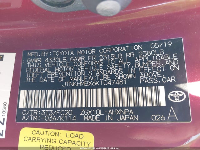 JTNKHMBX6K1047481 Toyota C-HR LE