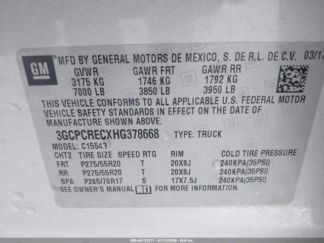 3GCPCRECXHG378668 Chevrolet Silverado 1500 1lt