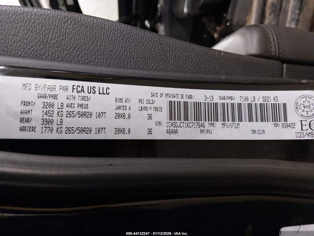 2019 Dodge Durango R/t მანქანა იყიდება აუქციონზე, vin: 1C4SDJCT1KC717646, აუქციონის ნომერი: 44132247