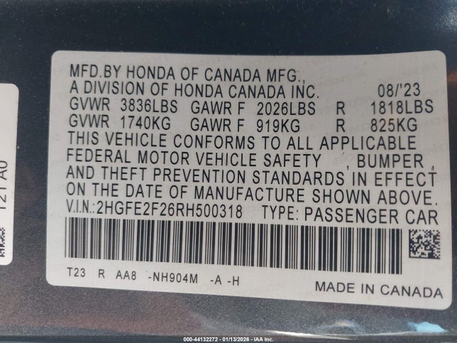 Продажа на аукционе авто 2024 Honda Civic Lx, vin: 2HGFE2F26RH500318, номер лота: 44132272