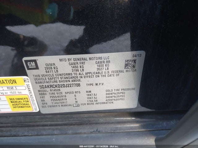 44132291 :رقم المزاد ، 5GAKRCKD2DJ227708 vin ، 2013 Buick Enclave Leather مزاد بيع
