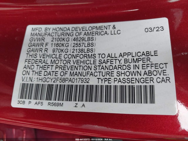 Aukcja sprzedaży 2023 Honda Accord Hybrid Sport, vin: 1HGCY2F58PA017932, numer aukcji: 44132372