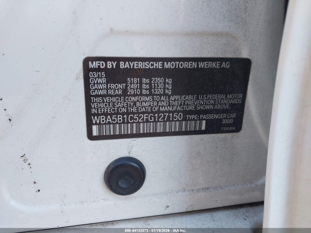 Продажа на аукционе авто 2015 Bmw 535i, vin: WBA5B1C52FG127150, номер лота: 44132373