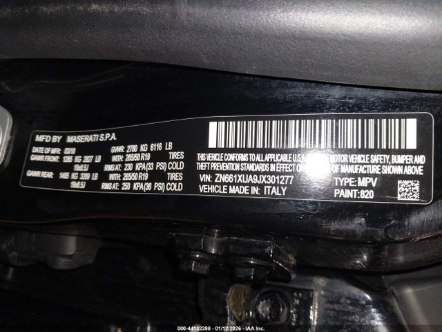 Продажа на аукционе авто 2018 Maserati Levante, vin: ZN661XUA9JX301277, номер лота: 44132398