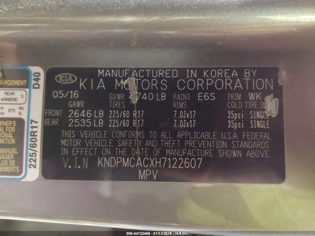KNDPMCACXH7122607 KIA Sportage Lx
