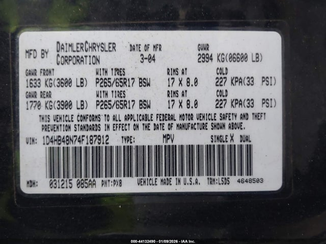 2004 DODGE DURANGO 1D4HB48N74F187912 Photo 8