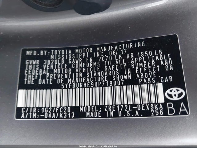 Продаж на аукціоні авто 2017 Toyota Corolla Se, vin: 5YFBURHE9HP719007, номер лоту: 44132495