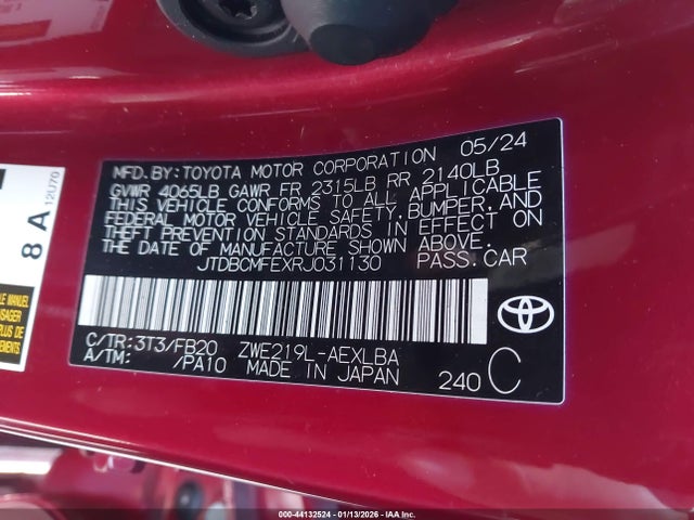 JTDBCMFEXRJ031130 Toyota Corolla Hybrid Le