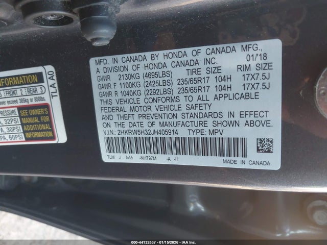 44132537 :رقم المزاد ، 2HKRW5H32JH405914 vin ، 2018 Honda Cr-v Lx مزاد بيع
