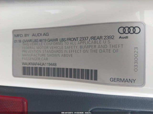 Aukcja sprzedaży 2018 Audi A4 2.0t Tech Ultra Premium/2.0t Ultra Premium, vin: WAUKMAF44JA119448, numer aukcji: 44132573
