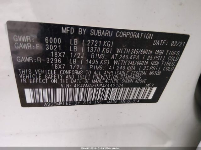 2021 SUBARU ASCENT 4S4WMAFD9M3440104 Photo 8
