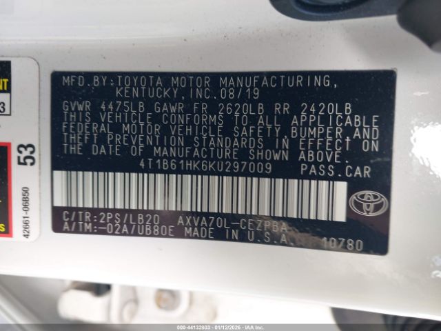 2019 TOYOTA CAMRY 4T1B61HK6KU297009 Photo 8