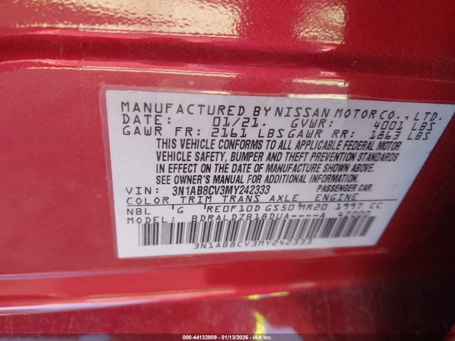 3N1AB8CV3MY242333 Nissan Sentra Sv Xtronic Cvt