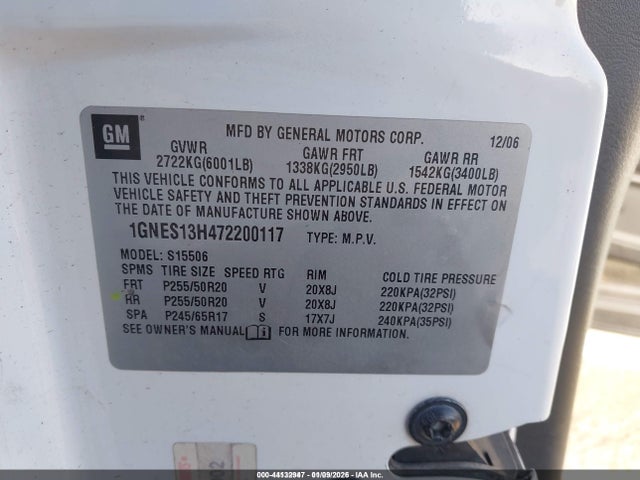 Aukcja sprzedaży 2007 Chevrolet Trailblazer Ss, vin: 1GNES13H472200117, numer aukcji: 44132947