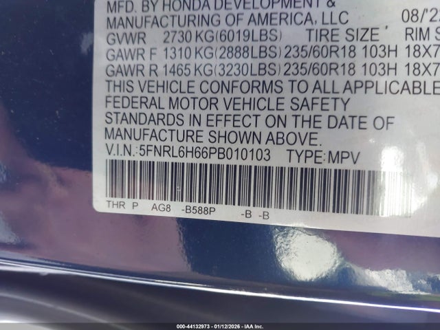 Продаж на аукціоні авто 2023 Honda Odyssey Ex-l, vin: 5FNRL6H66PB010103, номер лоту: 44132973