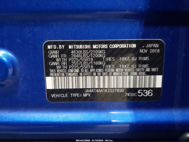 Aukcja sprzedaży 2019 Mitsubishi Eclipse Cross Sp, vin: JA4AT4AA1KZ027890, numer aukcji: 44132986
