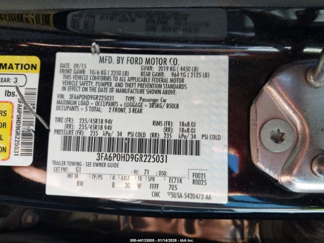 2016 FORD FUSION 3FA6P0HD9GR225031 Photo 8