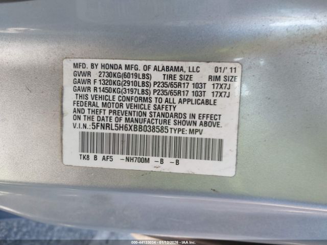 2011 HONDA ODYSSEY 5FNRL5H6XBB038585 Photo 8