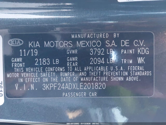 3KPF24ADXLE201820 KIA Forte Lxs