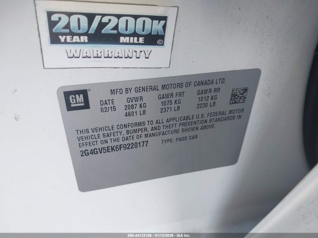 Aukcja sprzedaży 2015 Buick Regal 1fl, vin: 2G4GV5EK6F9220177, numer aukcji: 44133106