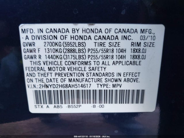 2010 ACURA MDX 2HNYD2H68AH514617 Photo 8