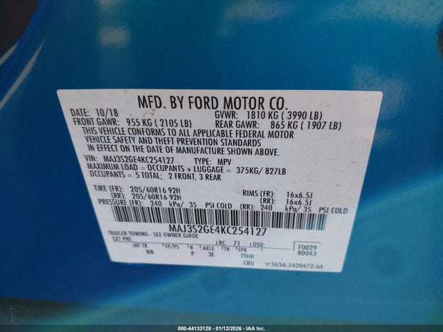 MAJ3S2GE4KC254127 Ford Ecosport Se