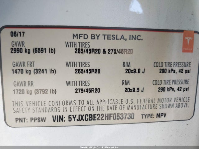 2017 TESLA MODEL X 5YJXCBE22HF053730 Photo 8
