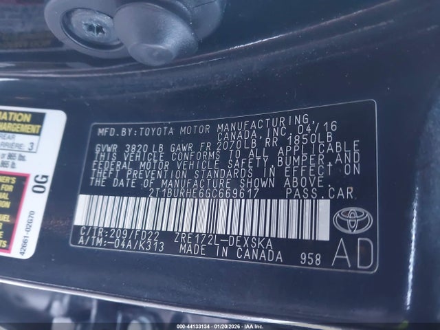 2T1BURHE6GC669617 Toyota Corolla S