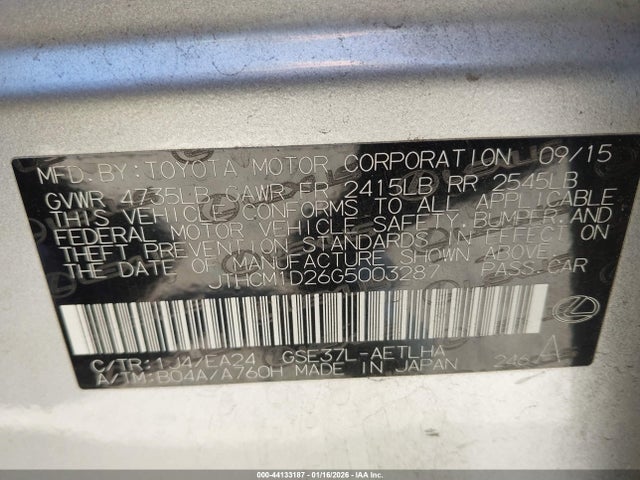 Aukcja sprzedaży 2016 Lexus Is 300, vin: JTHCM1D26G5003287, numer aukcji: 44133187