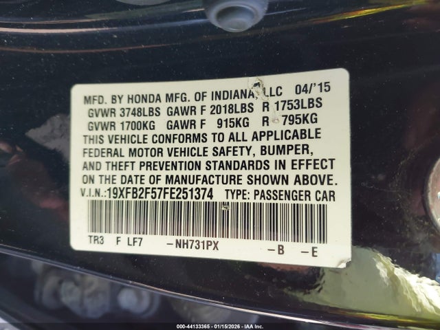 Honda Civic Lx 2015 19XFB2F57FE251374 Image 9
