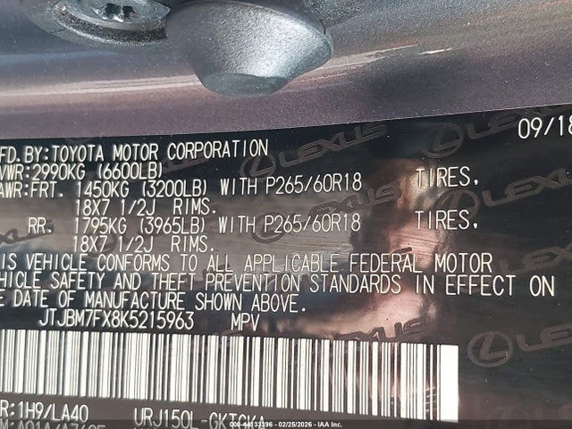 JTJBM7FX8K5215963 Lexus Gx 460 Premium