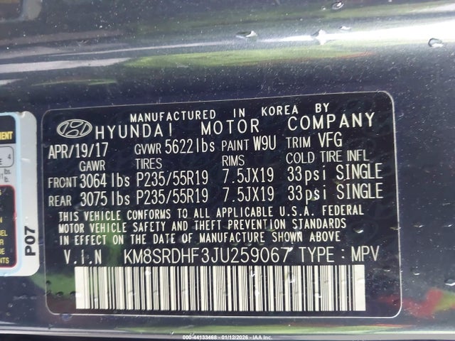 KM8SRDHF3JU259067 Hyundai Santa Fe Limited Ultimate