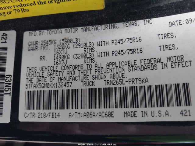 5TFAX5GN0KX132457 Toyota Tacoma Sr