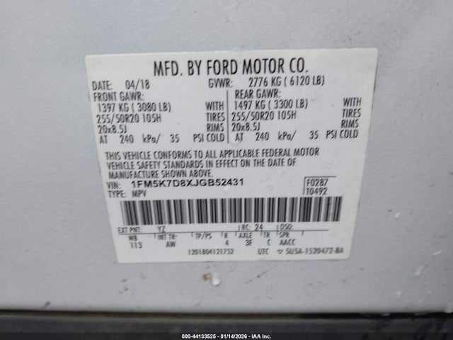 2018 FORD EXPLORER 1FM5K7D8XJGB52431 Photo 8