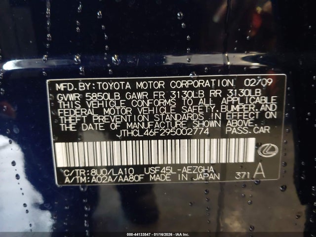 Aukcja sprzedaży 2009 Lexus Ls 460, vin: JTHCL46F295002774, numer aukcji: 44133547