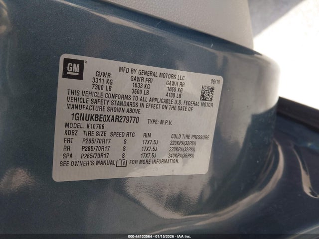 Продаж на аукціоні авто 2010 Chevrolet Tahoe Lt, vin: 1GNUKBE0XAR279770, номер лоту: 44133564