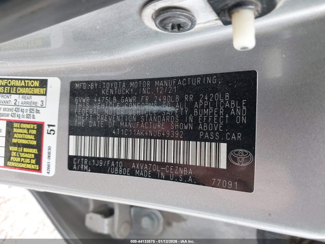 2022 TOYOTA CAMRY 4T1C11AK4NU649392 Photo 8