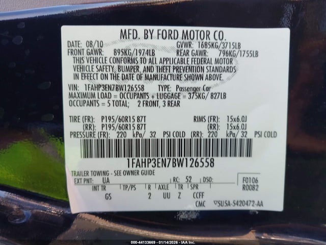 2011 FORD FOCUS 1FAHP3EN7BW126558 Photo 8