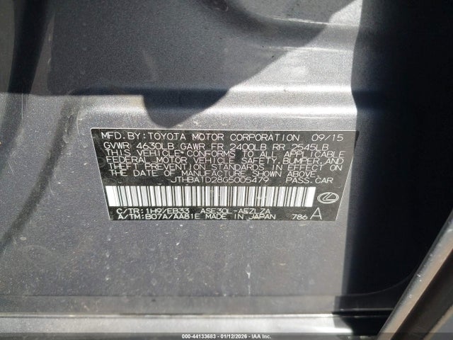 44133683 :رقم المزاد ، JTHBA1D28G5005479 vin ، 2016 Lexus Is 200t مزاد بيع